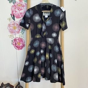 Effie's Heart Anthropologie Black Dress with Color Burst Pattern Size Small